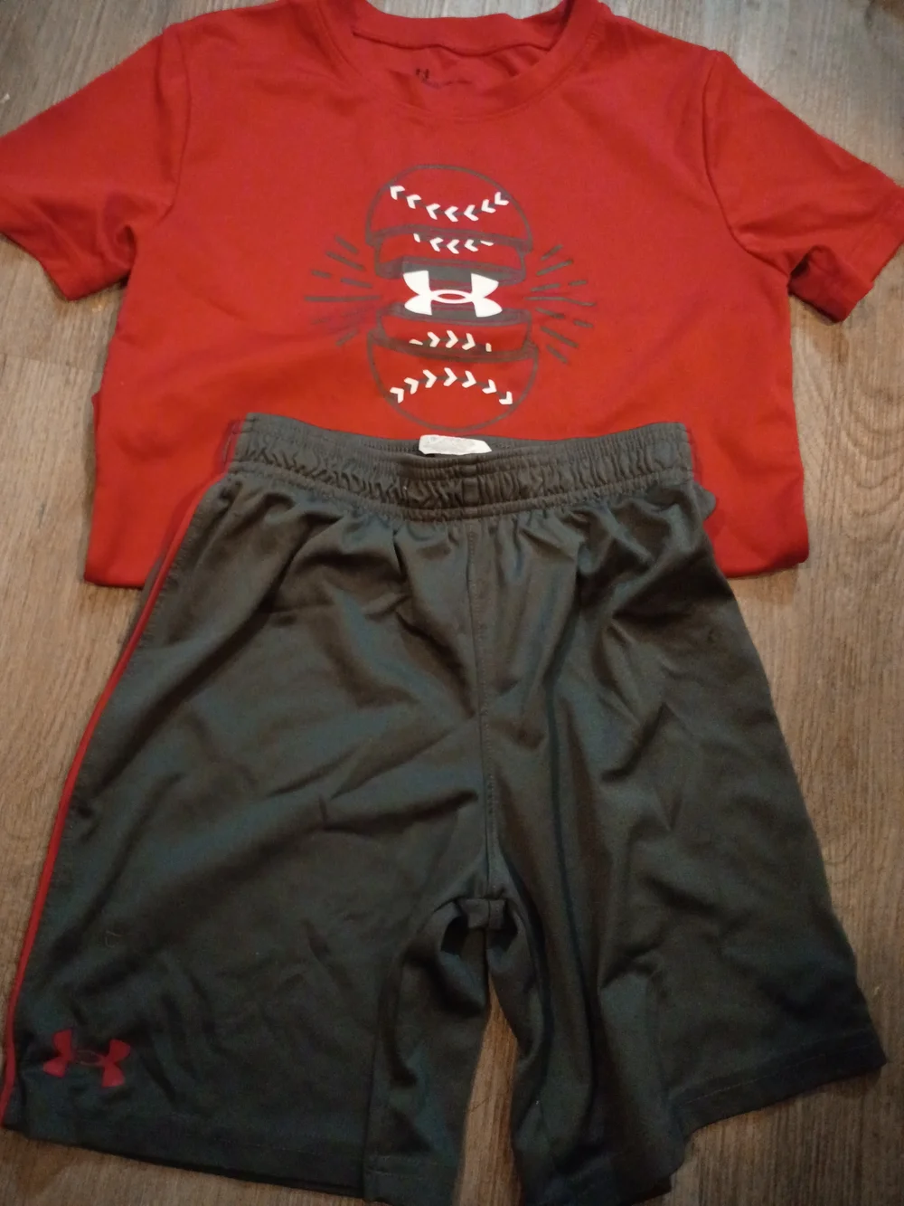 Under Armour Boy's Red Baseball Graphic Tee & Black Athletic Shorts Set